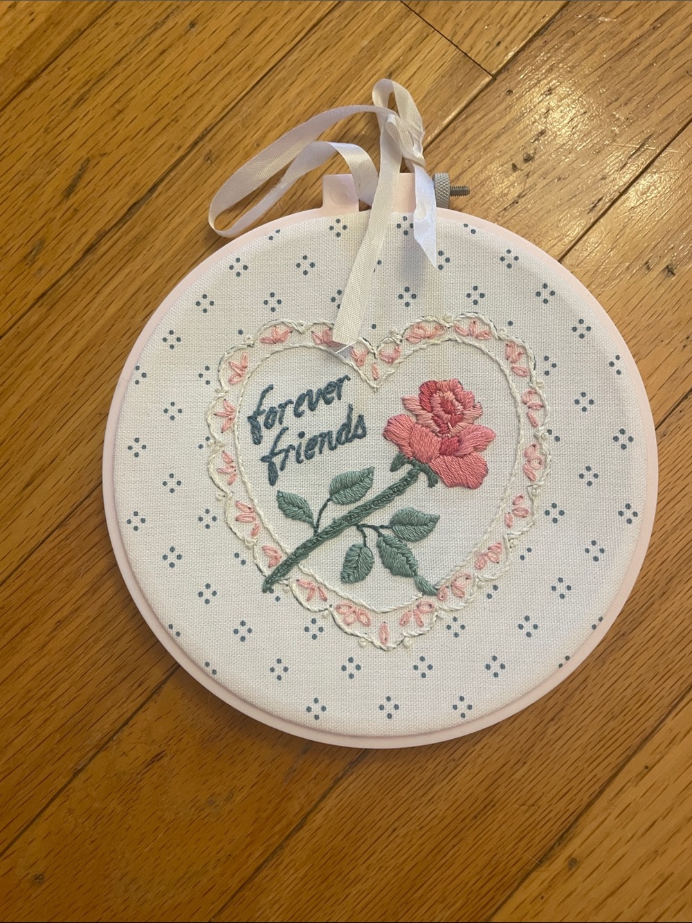 v i n t a g e : wall art Pink Rose 'Forever Friends' Embroidered Wall Hoop
